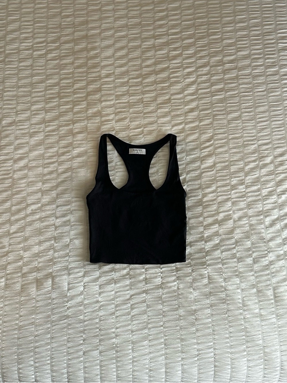 Babaton Black Sculpt Knit Racer Cropped Tank